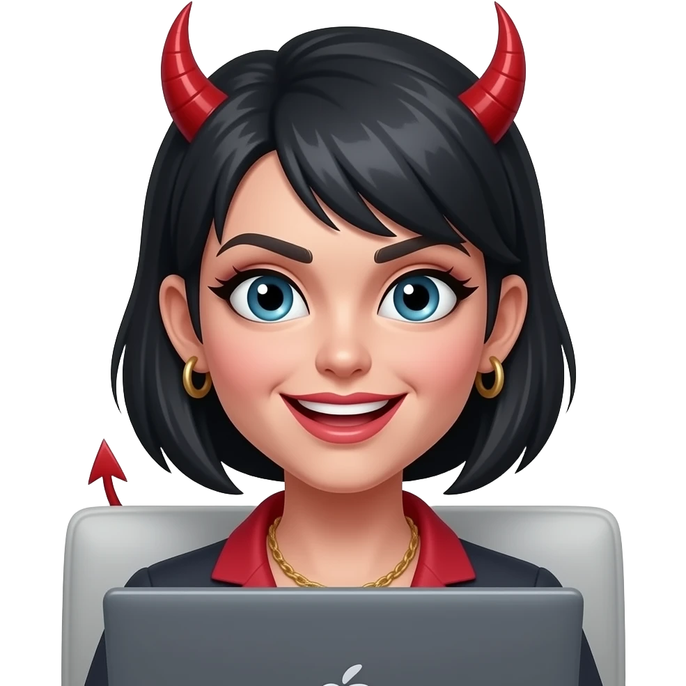 Crazy demon lady at a computer emoji