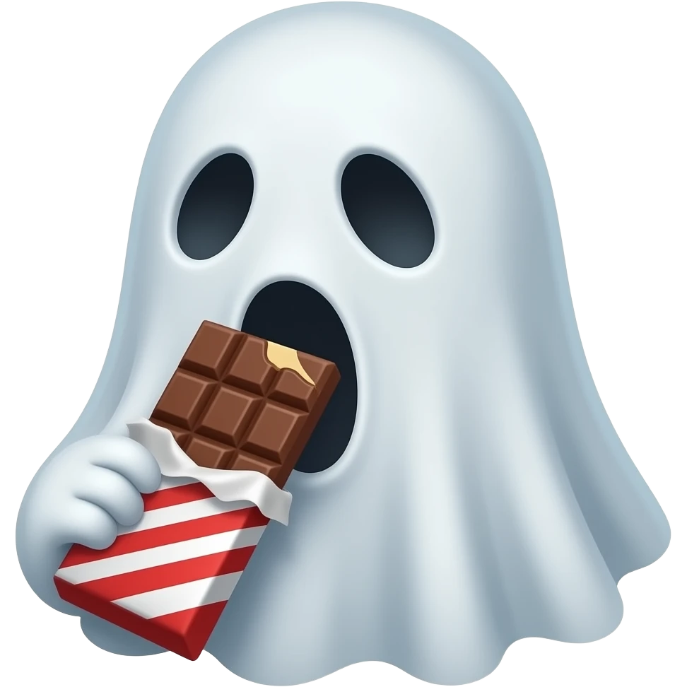 Haunting ghost realistic eating chocolate bar. BFantasy emoji