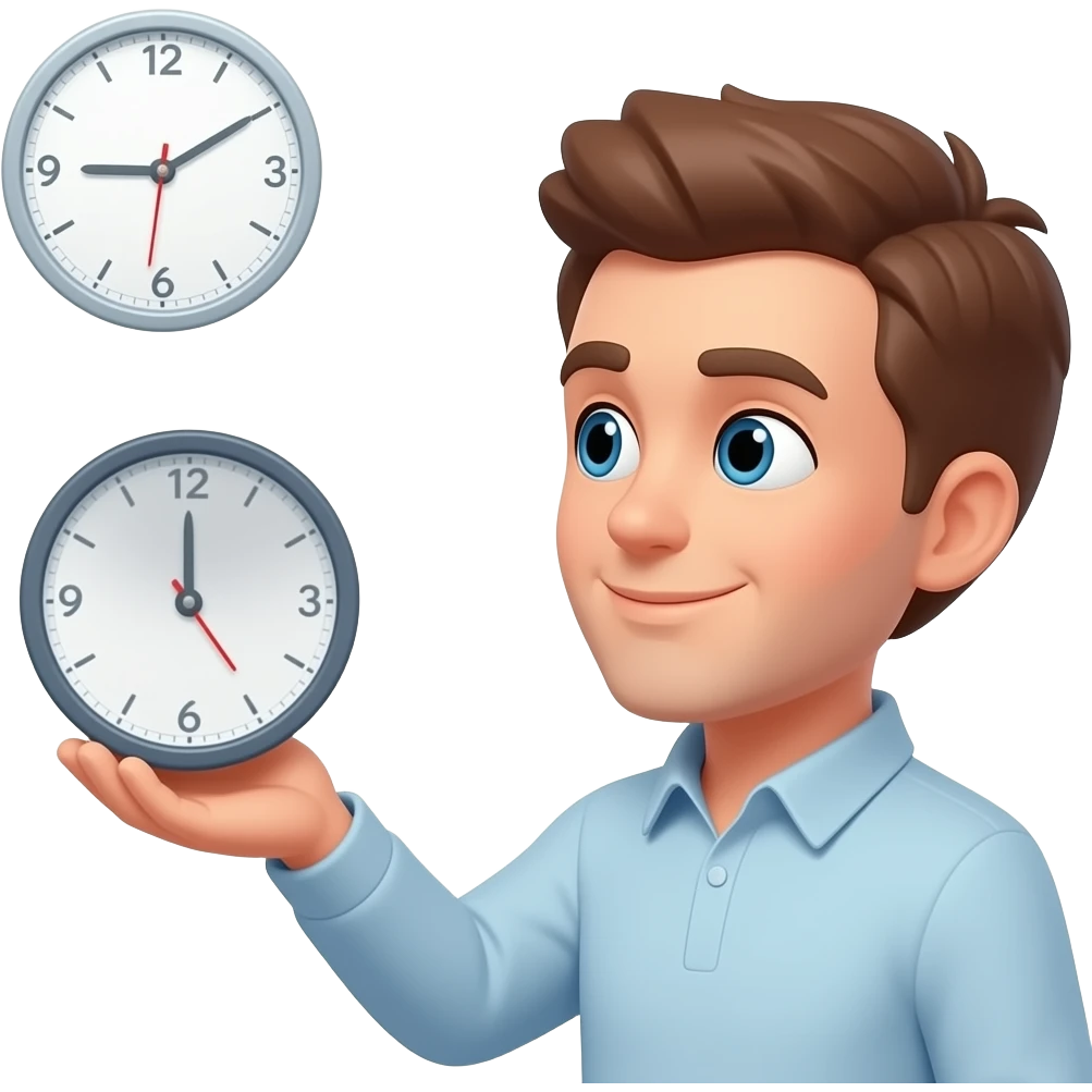 человек ловит падающие круглые часы emoji