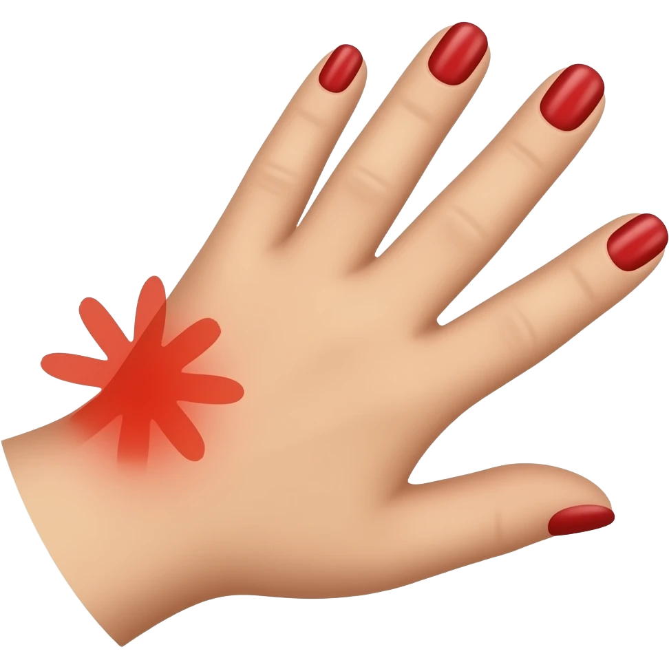 women hand with red nail pain emoji