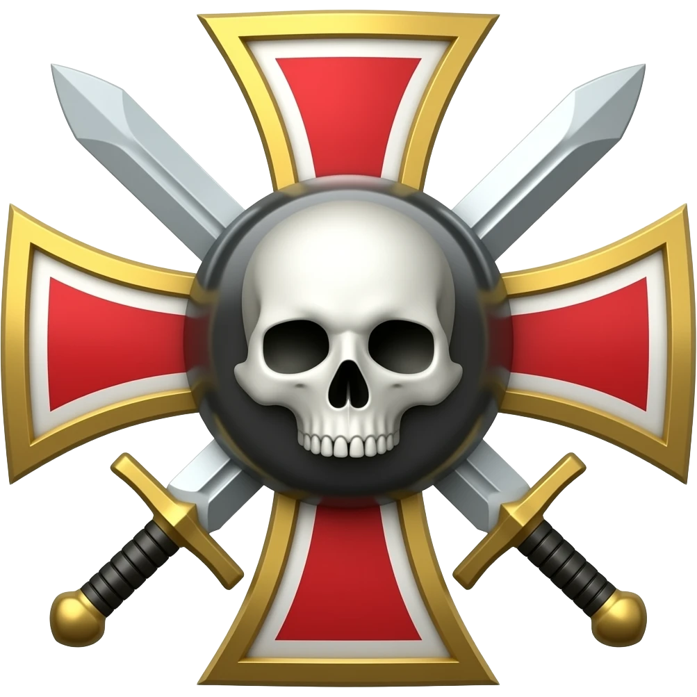 Templar cross with swords in middle and Skull and shield emoji