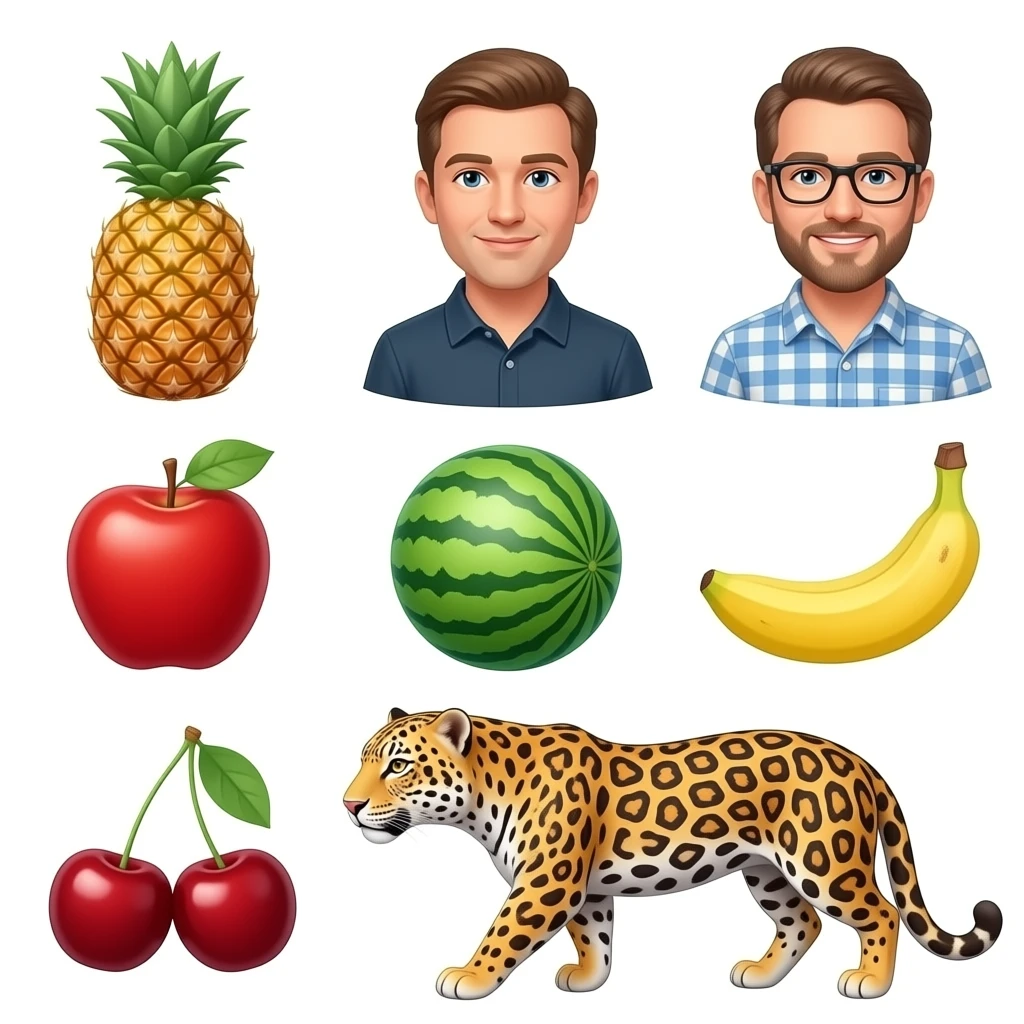 Patrick pineapple chick cherry Andy Apple tom watermelon Bob banana Jaguar Pier emoji