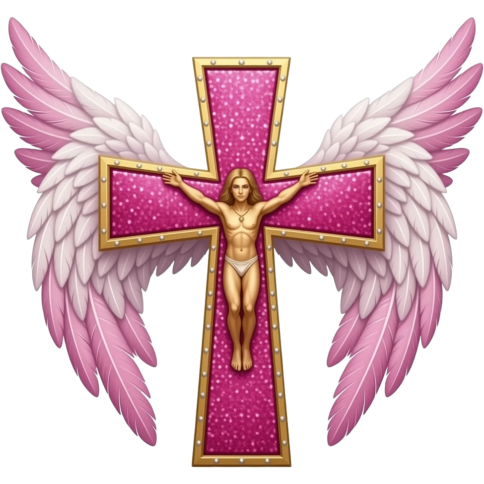 cruz sagrada cor deep pink com brilho com asas emoji