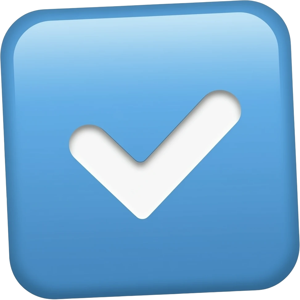 Un cuadrado inclinado azul con un tico blanco adentro emoji