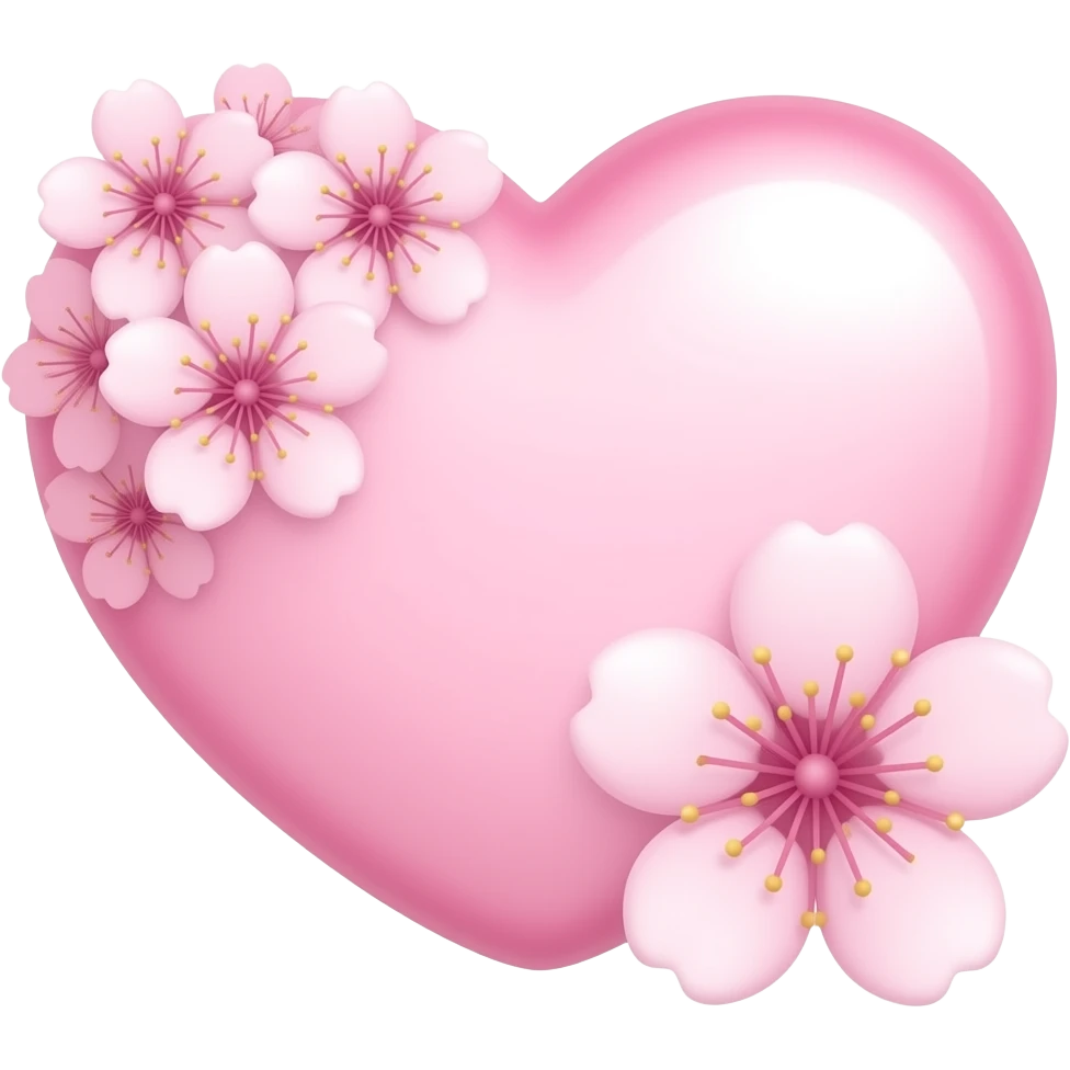 a smaller pale pink transparent heart and with some cherry blossom outside emoji