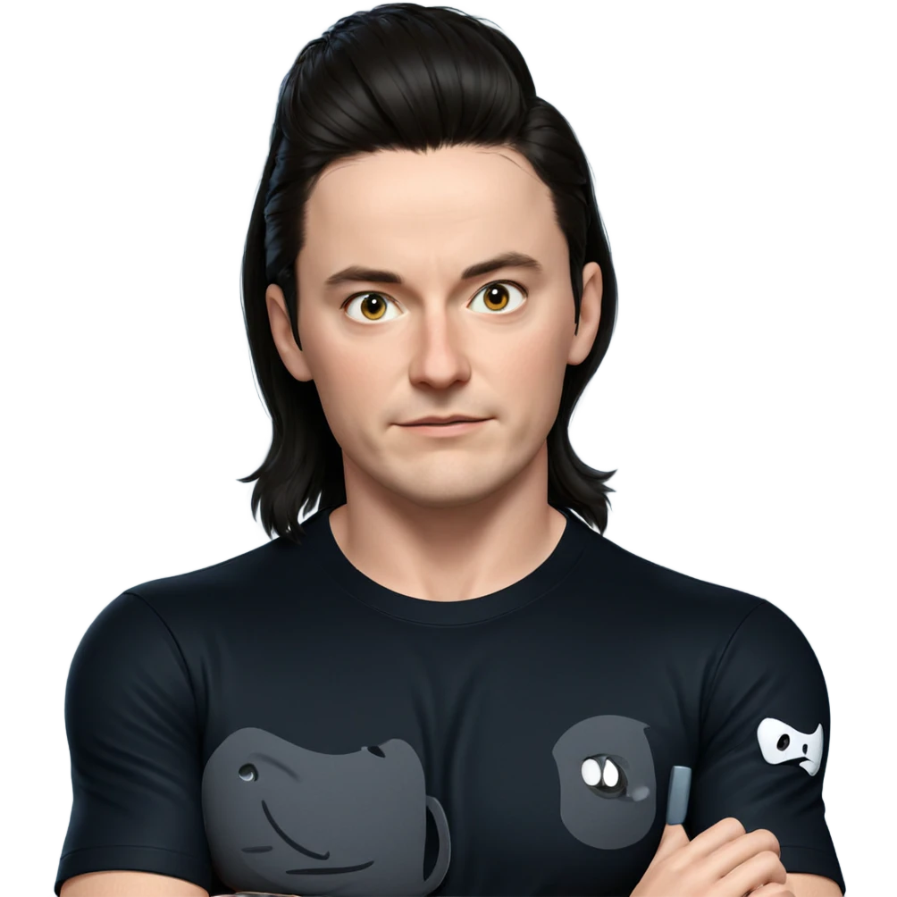 black shirt with black hair emoji