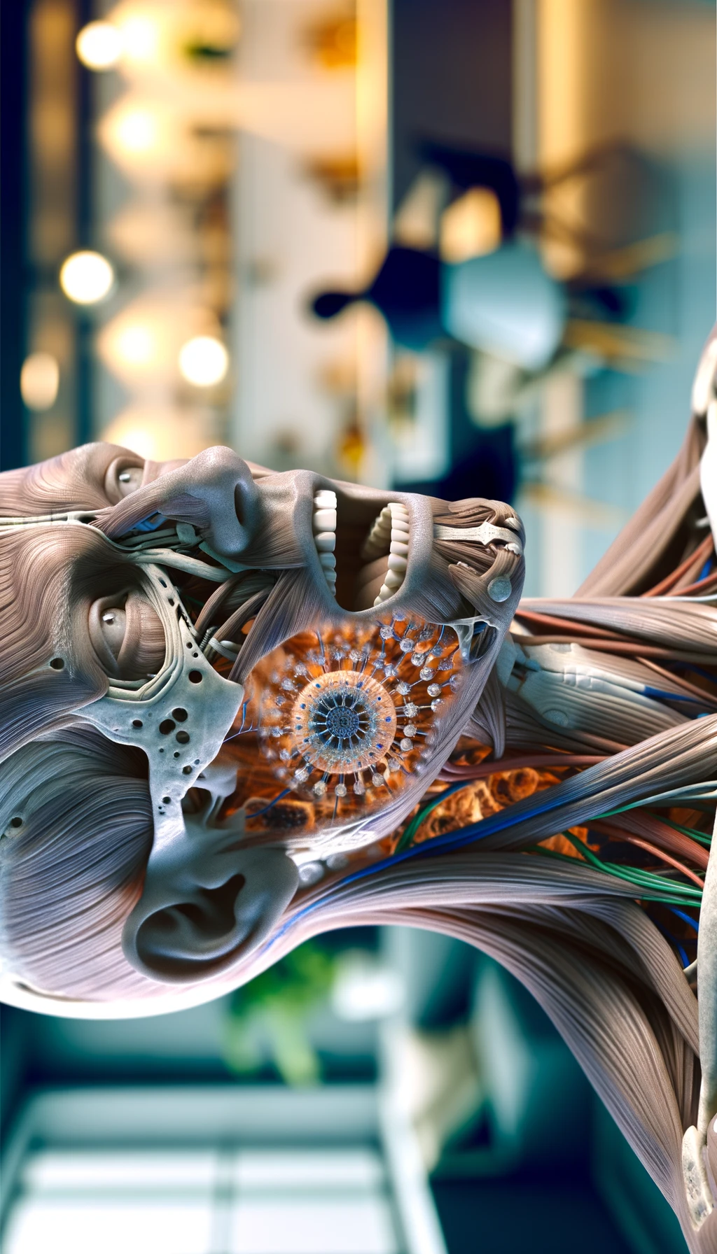corpo umano anatomico che prende un forte respiro con la bocca tutta aperta, sfondo  della sua cucina sfocata in sottofondo, iperrealistico 4k emoji