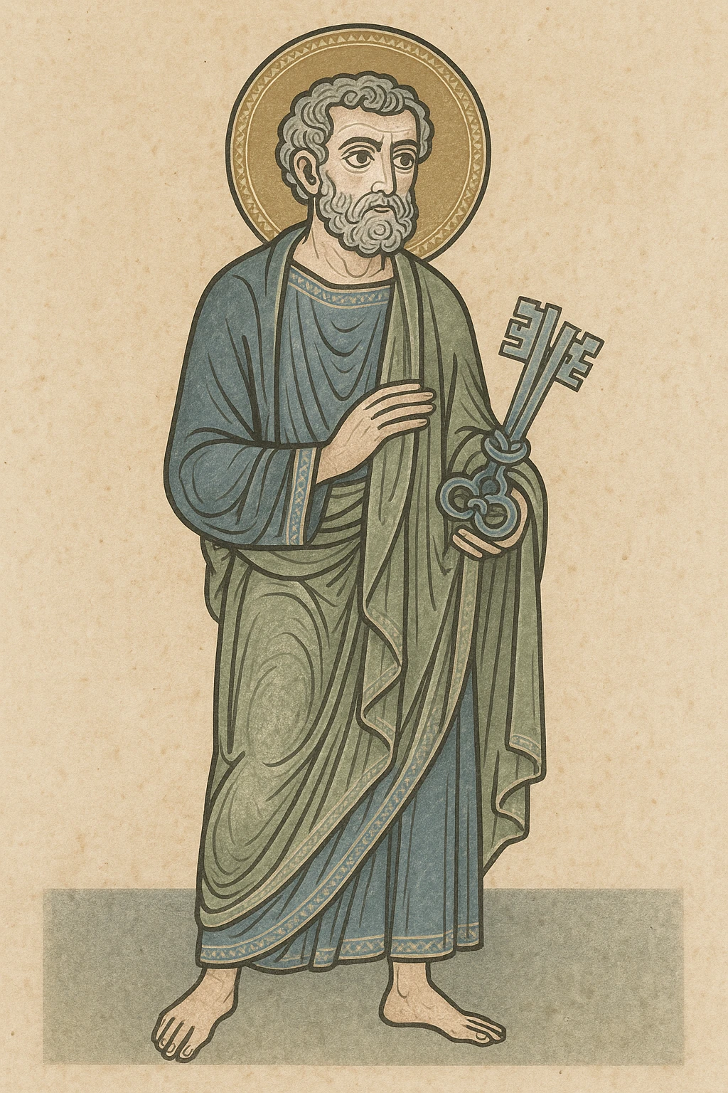 fullbody apostle Peter, high detail, classical religious art style, holding keys, detailed beard, standing emoji