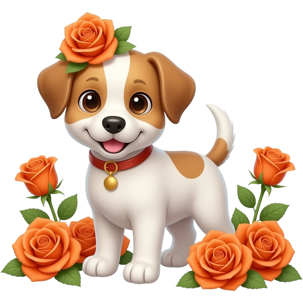 Puppy with orange roses emoji