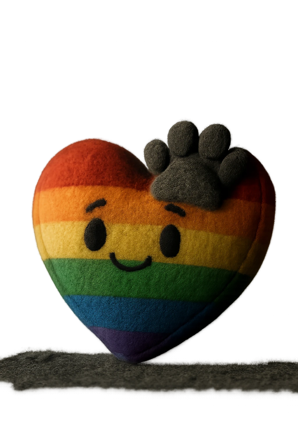 rainbow pride heart with a paw print on top, plush portrait style, no text emoji
