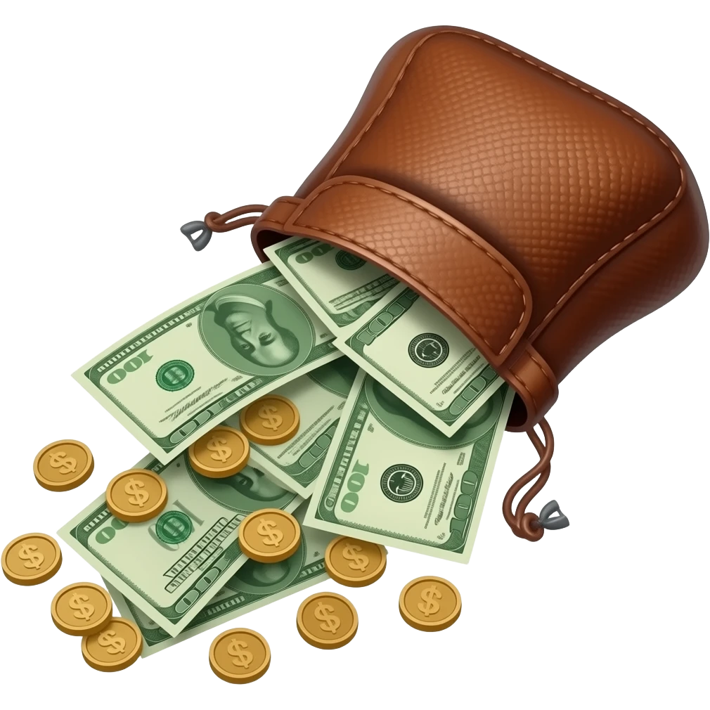 pouch bag of money with money raining down into the pouch emoji