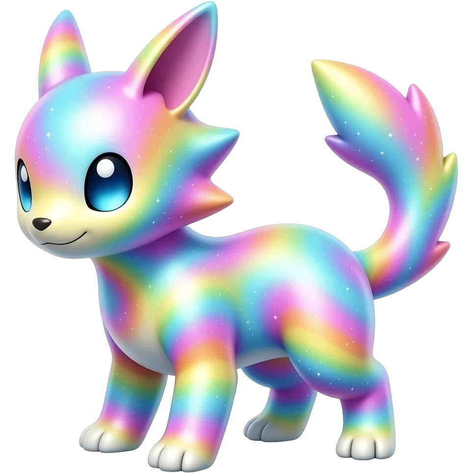 Oversaturated Rainbow-swirled Sparkly Ethereal Soft Pokémon-Fakémon-Digimon-Creature, (full body) emoji
