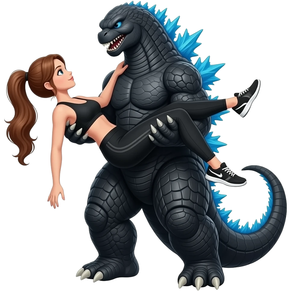 goliath godzilla with a huge ass brunette women ponytail gym black fit emoji
