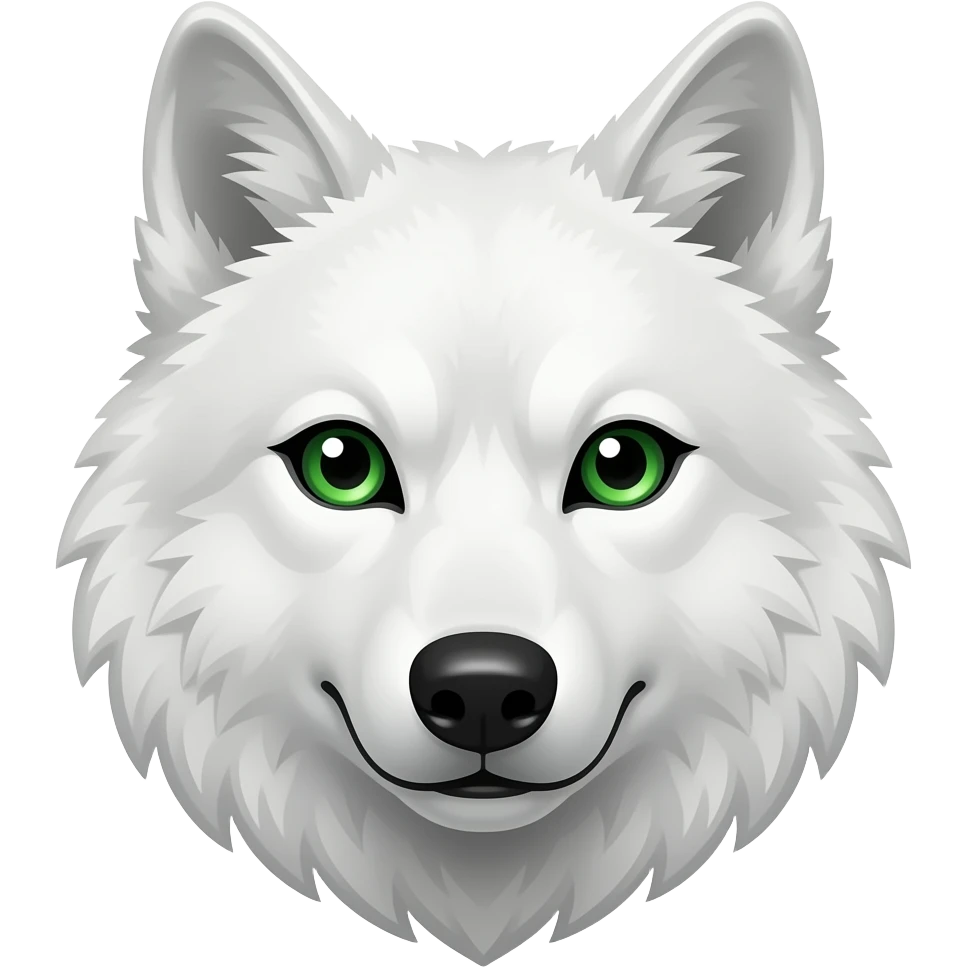 White wolf head focused green eyed emoji