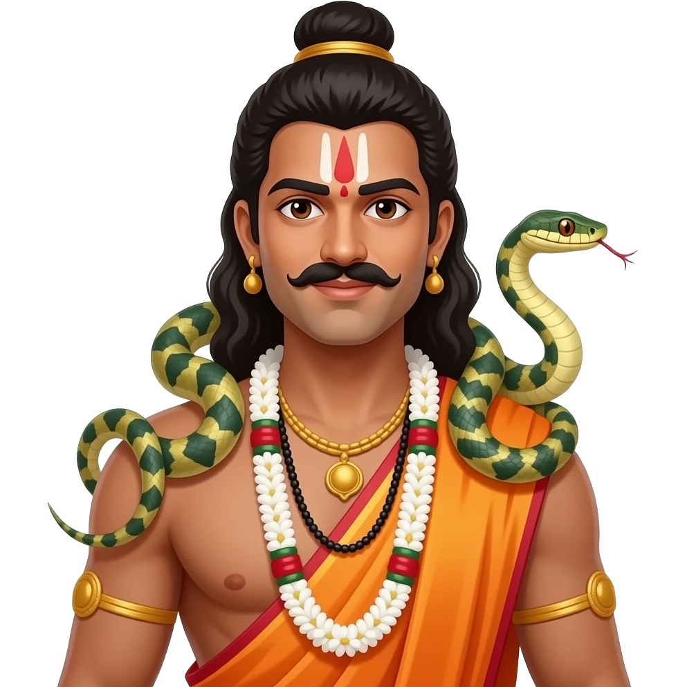 a hindu man wearing a hindi dress and hold snake on shoulders emoji
