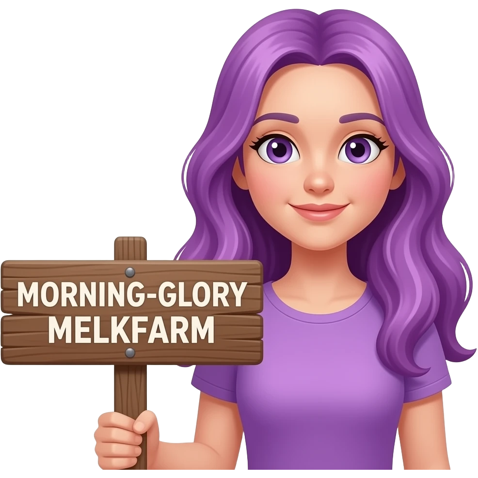 girl with long purple hair with a MORNING-GLORY MELKFARM sign emoji