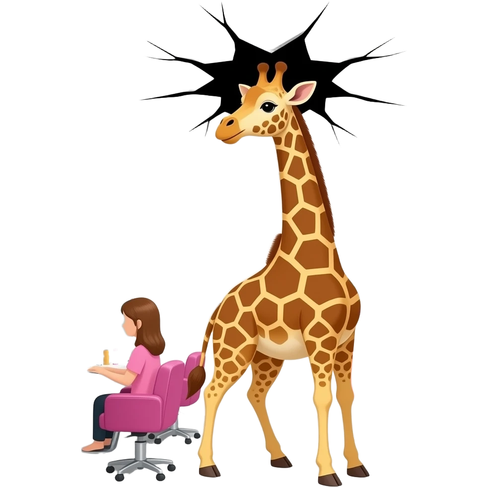 Giraffe to go in the beauty hair salon break the ceiling and roof emoji