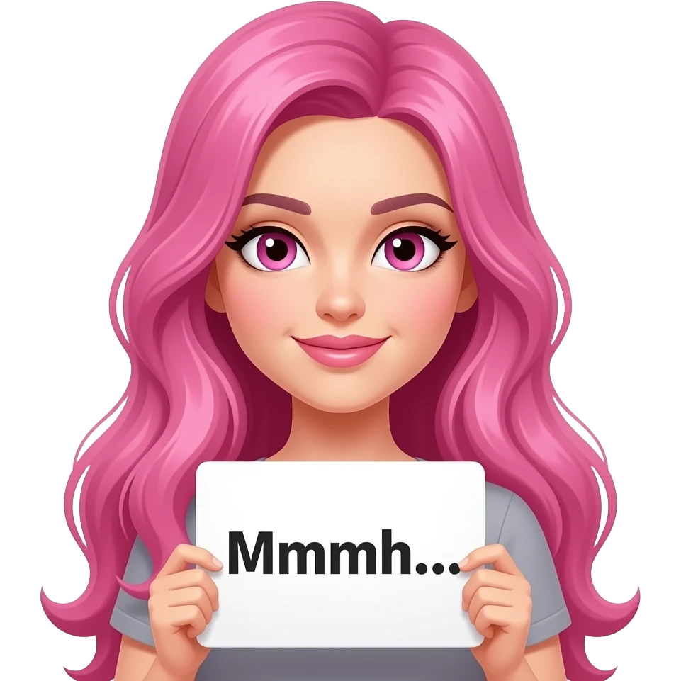 sexy girl with long pink hair and pink eyes holding a Mmmh... sign emoji