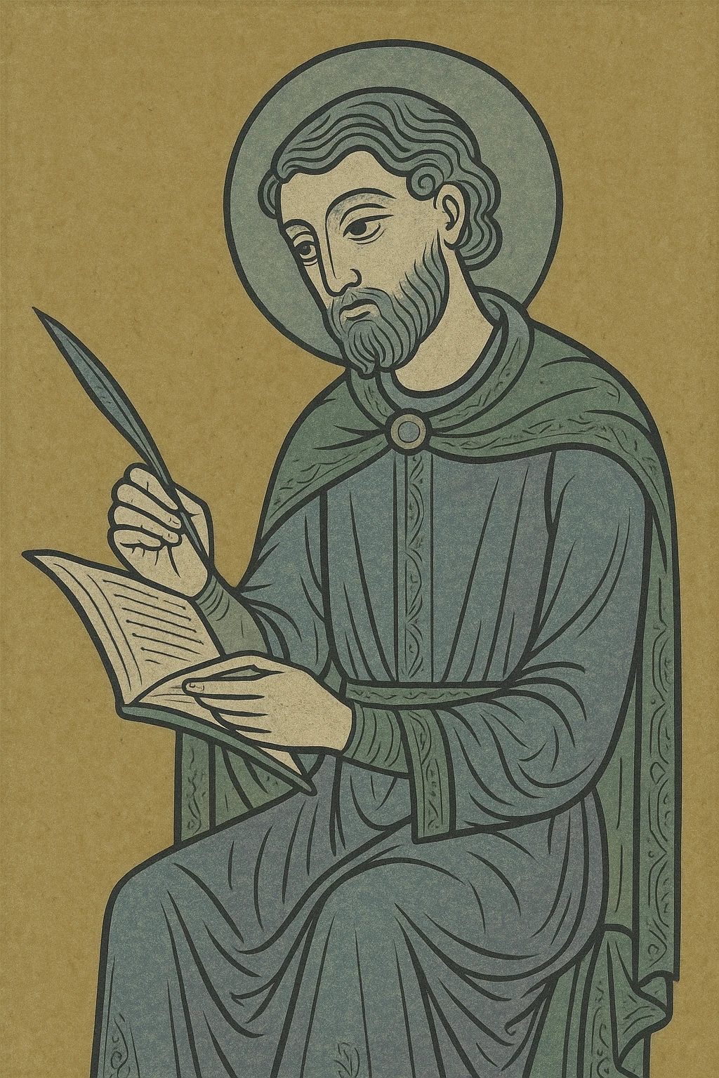 medieval physician writing in a manuscript, historical medieval art style emoji