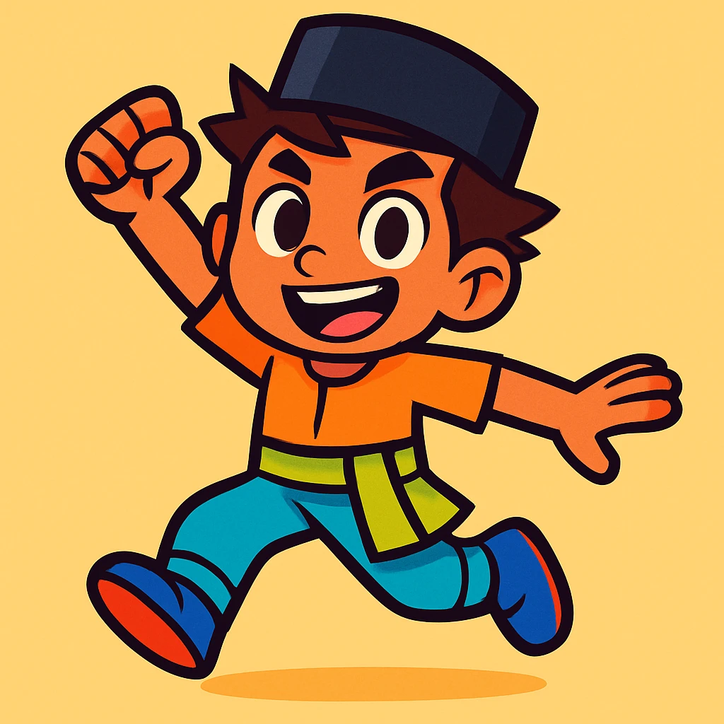 Segmia boy, energetic expression, bold outlines, fun style emoji
