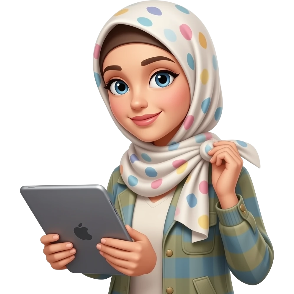 beautiful woman weaning hijab and holding Ipad emoji