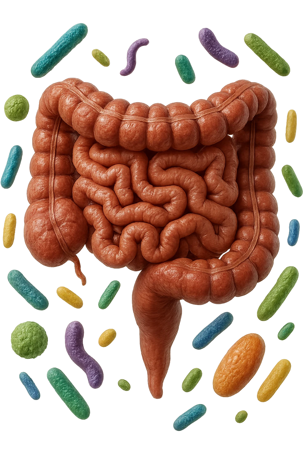INTESTINO ANATOMICO REALISTICO CON BATTERI INTESTINALI CHE FLUTTUANO INTORNO, IPERREALISTICA 4K emoji