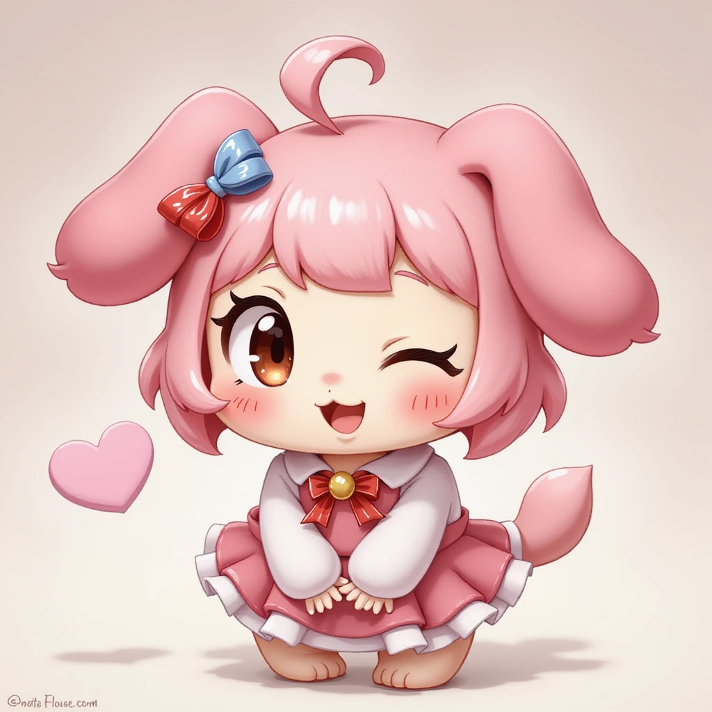 My Melody character, photorealistic style, winking, playful pose, high detail emoji