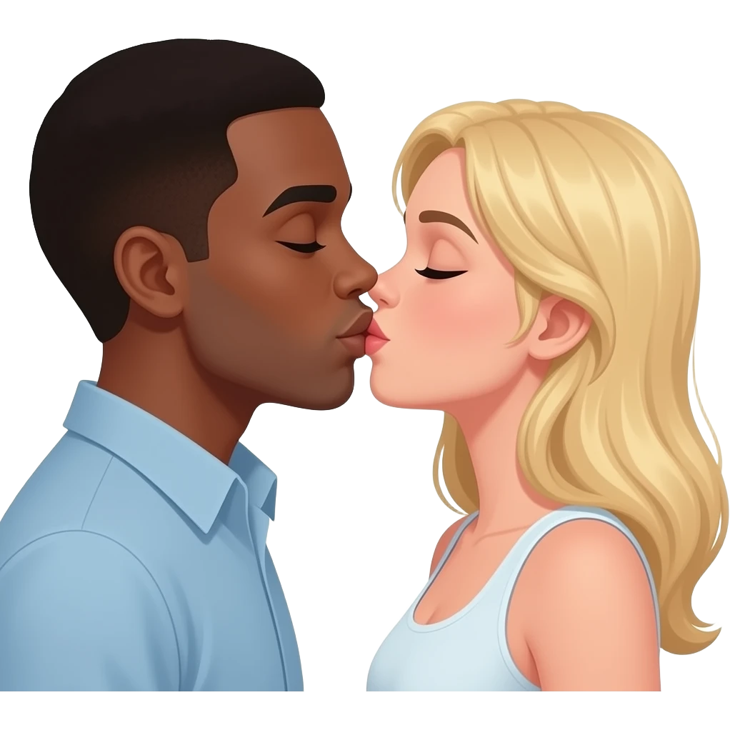 Black man kissing his blonde girlfriend on lips emoji