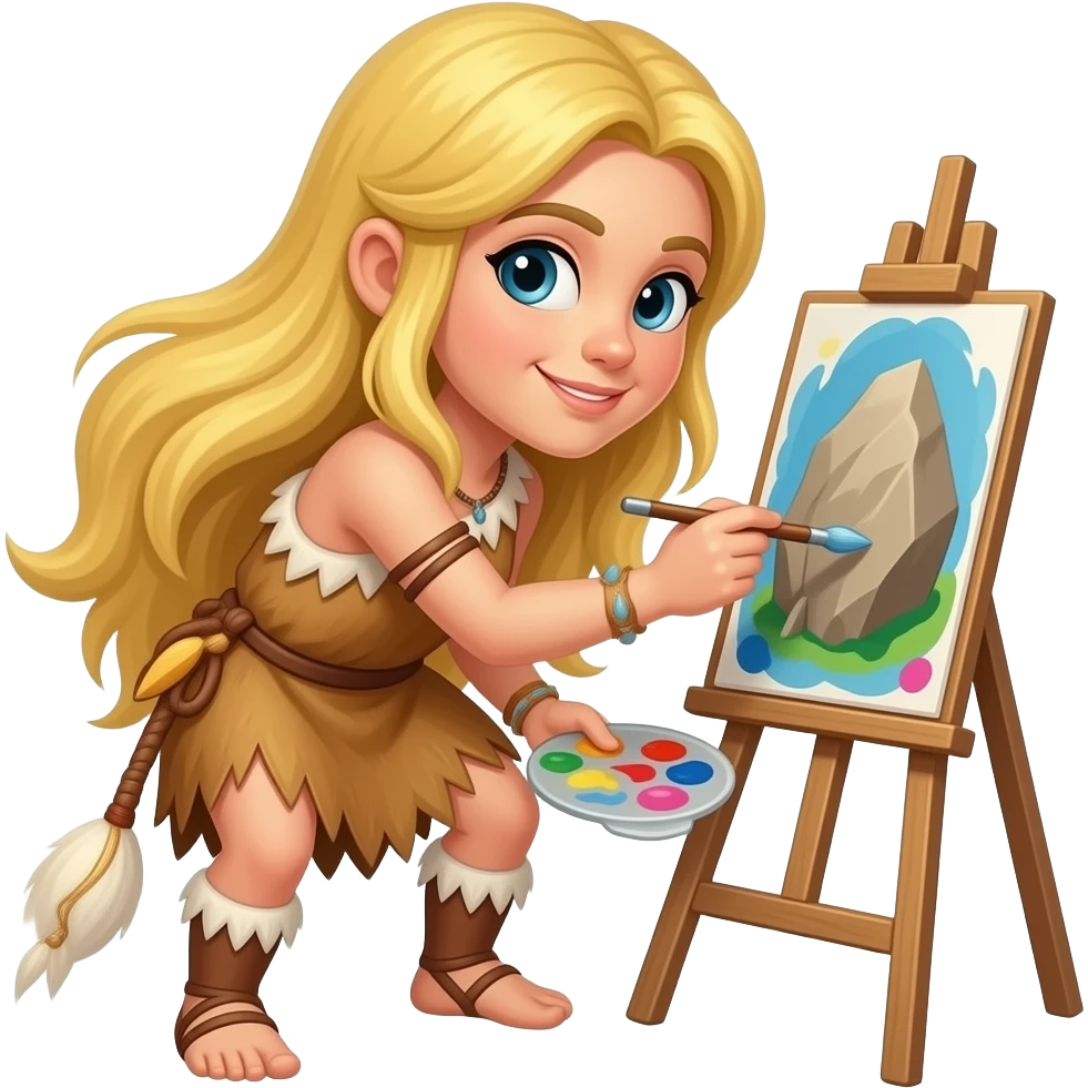 blonde cavewoman making cavepainting emoji