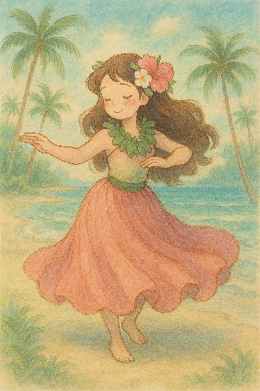 hula dancer, soft and whimsical illustration emoji