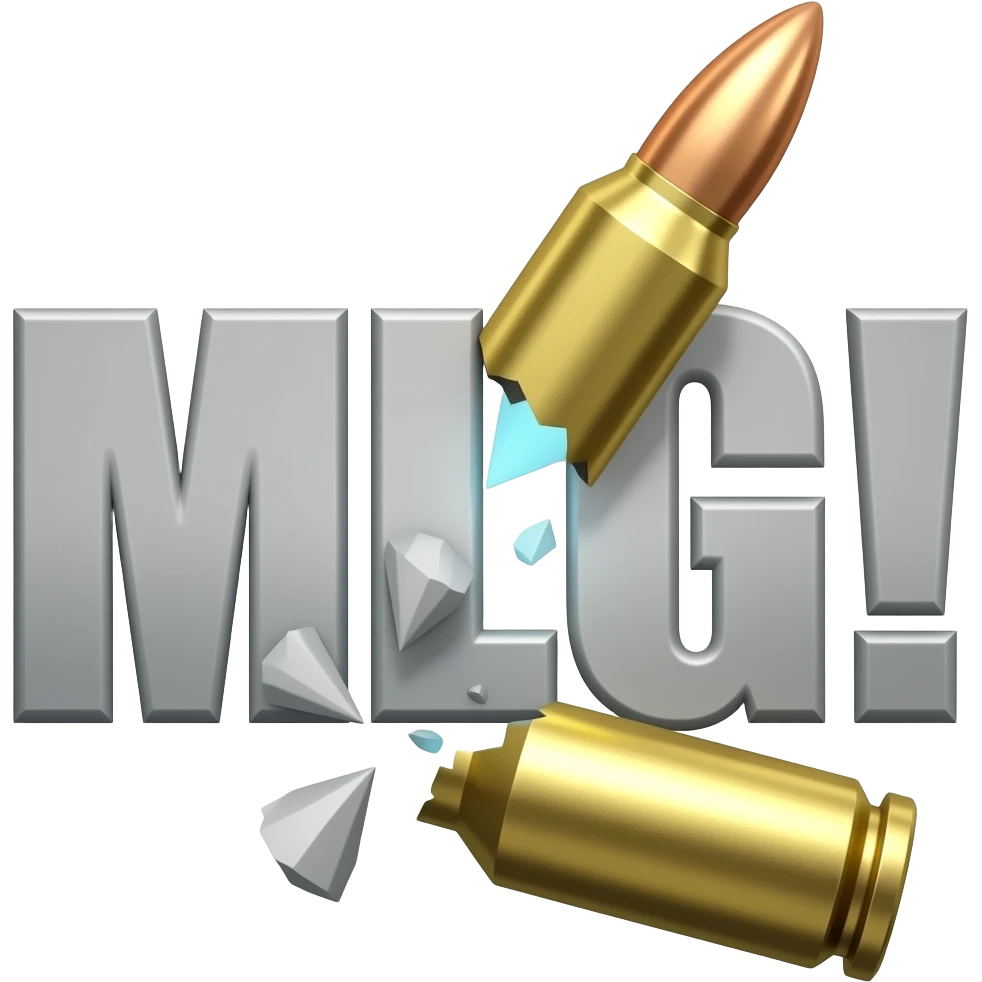 Надпись MLG! пронзённая пулей и ломается пополам emoji