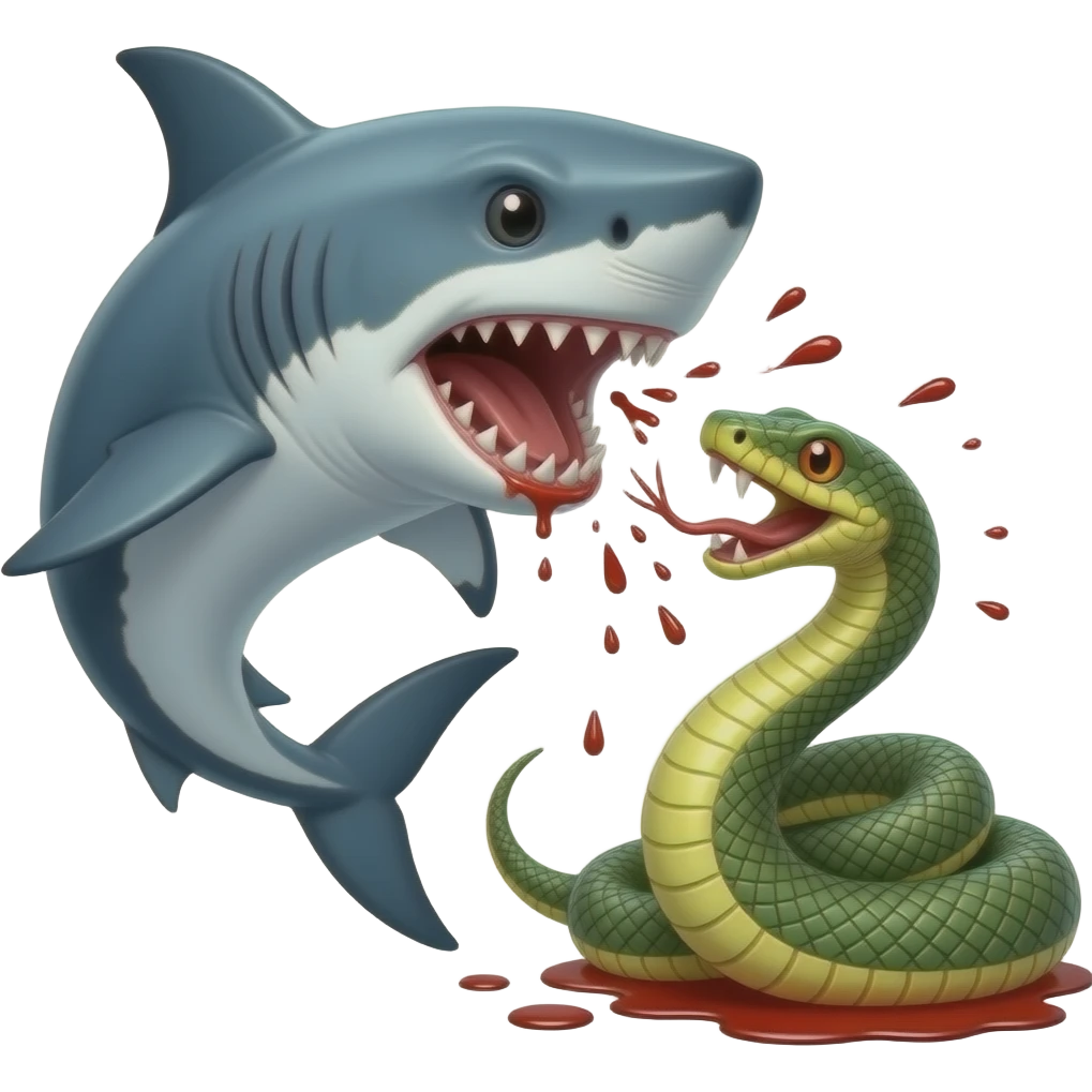 Shark vs snake and there is blood emoji