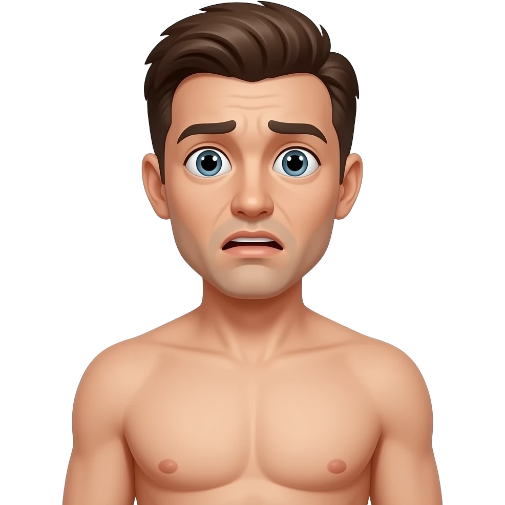 Naked man standing looking scared emoji