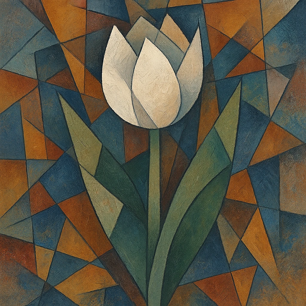 white tulip cubist abstraction style emoji