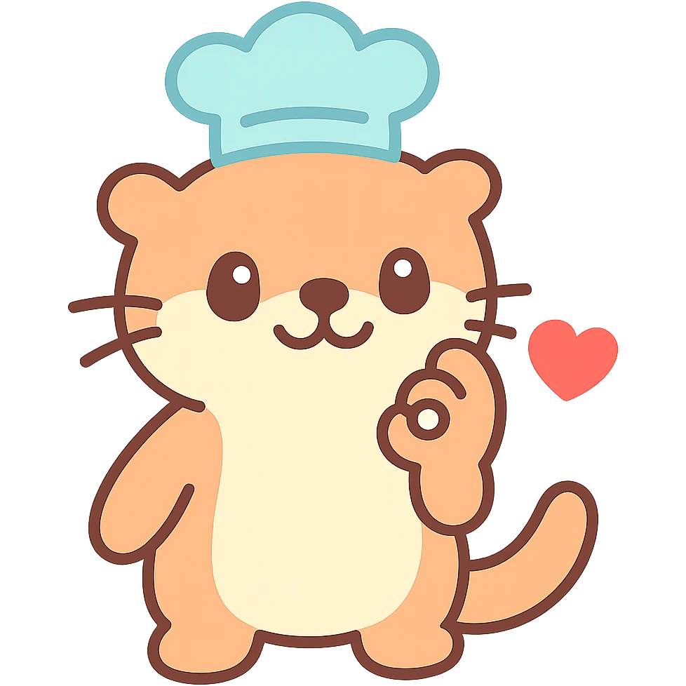 Make the background transparent and add a small red heart coming out from the otter's hand as it does the chef's kiss, keep the kawaii style. emoji
