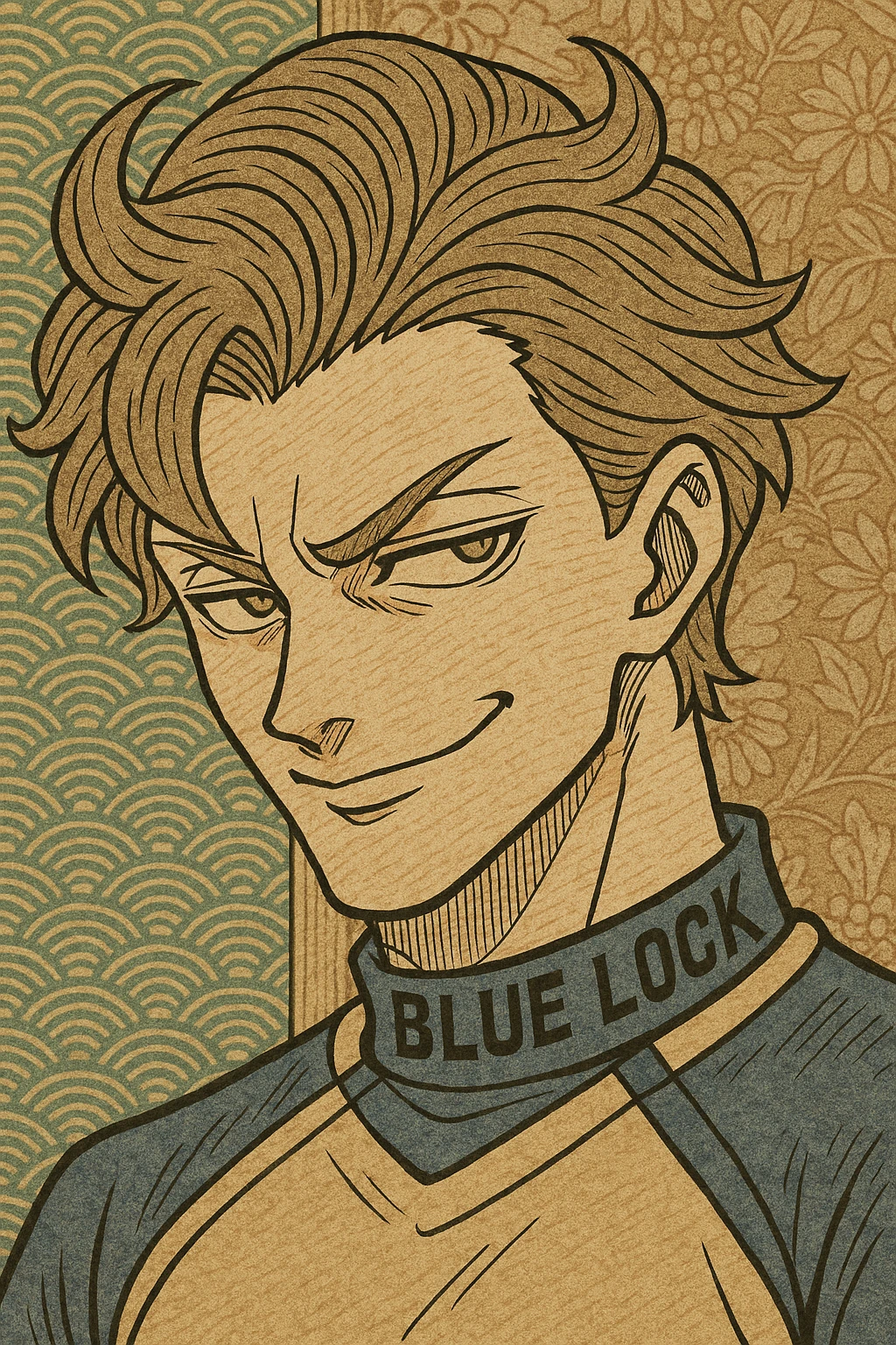 Kaiser from Blue Lock, close-up of face with signature smirk, anime style emoji