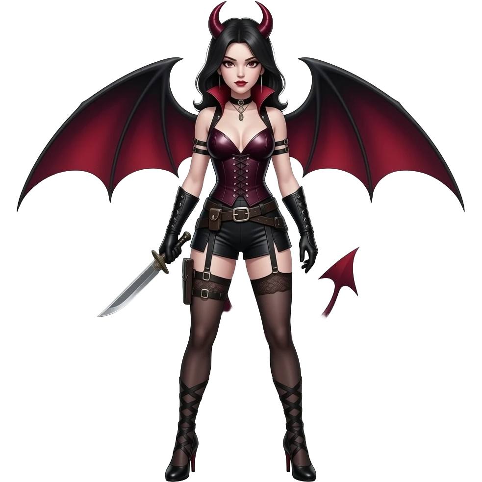 female vampire hunter emoji with butterfly knife dressed in sexy tight tunic and wrap-style high heels emoji