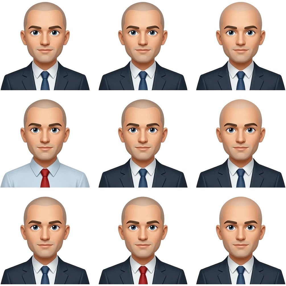 The beards are all perfect, but they should all be 100% clean shaved bald heads but keep everything else the same emoji