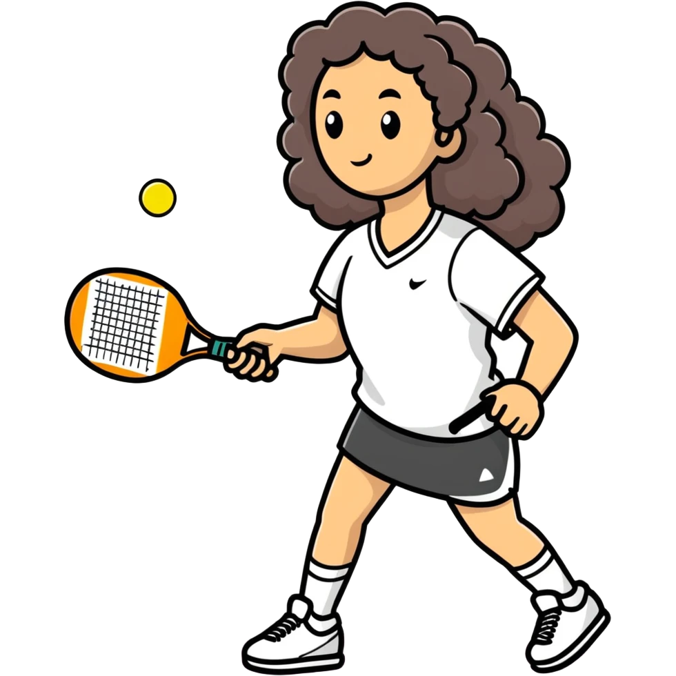 Pickleball female player with long dark curly hair emoji