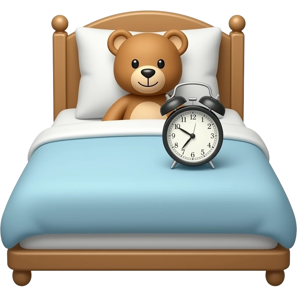 pillow, bed, teddy bear alarm clock emoji