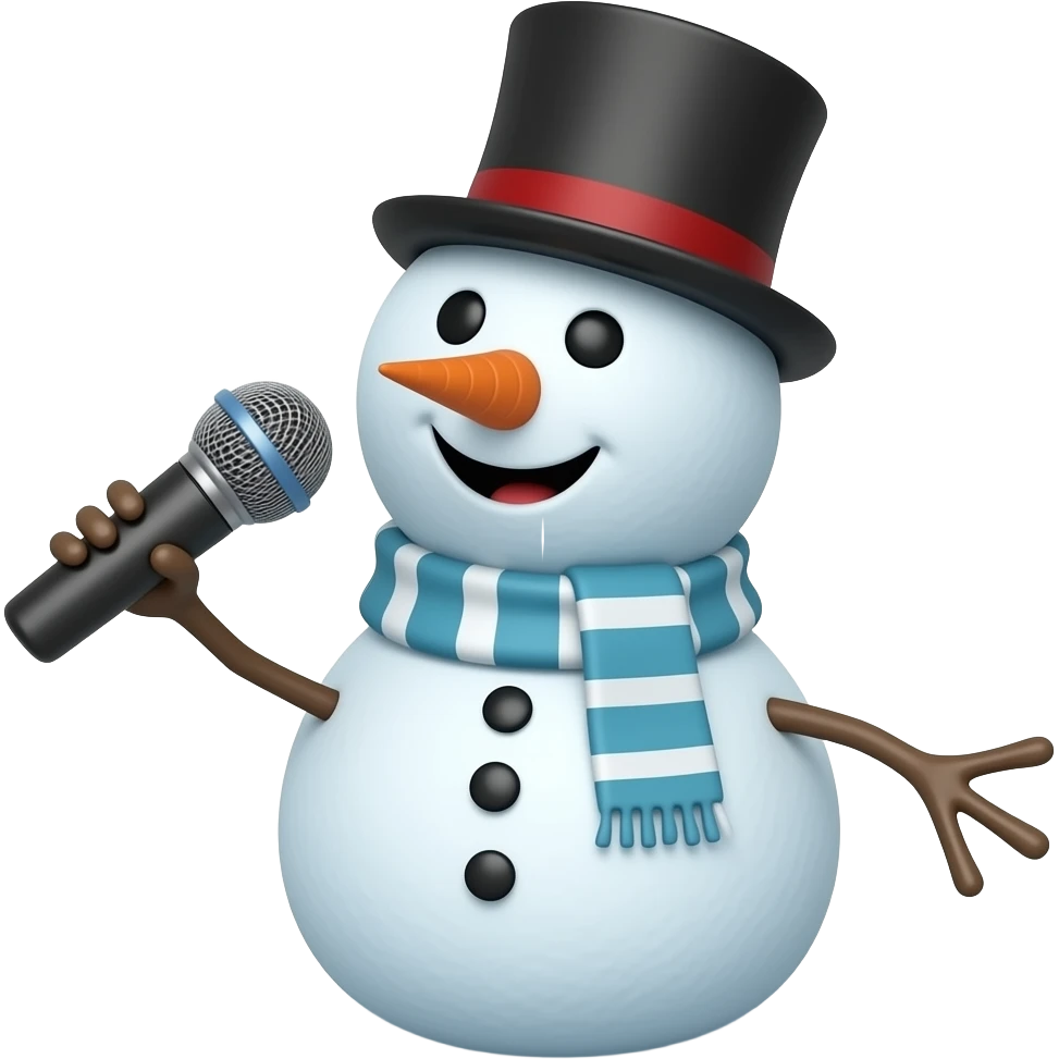 snow man hold singing mic front view emoji