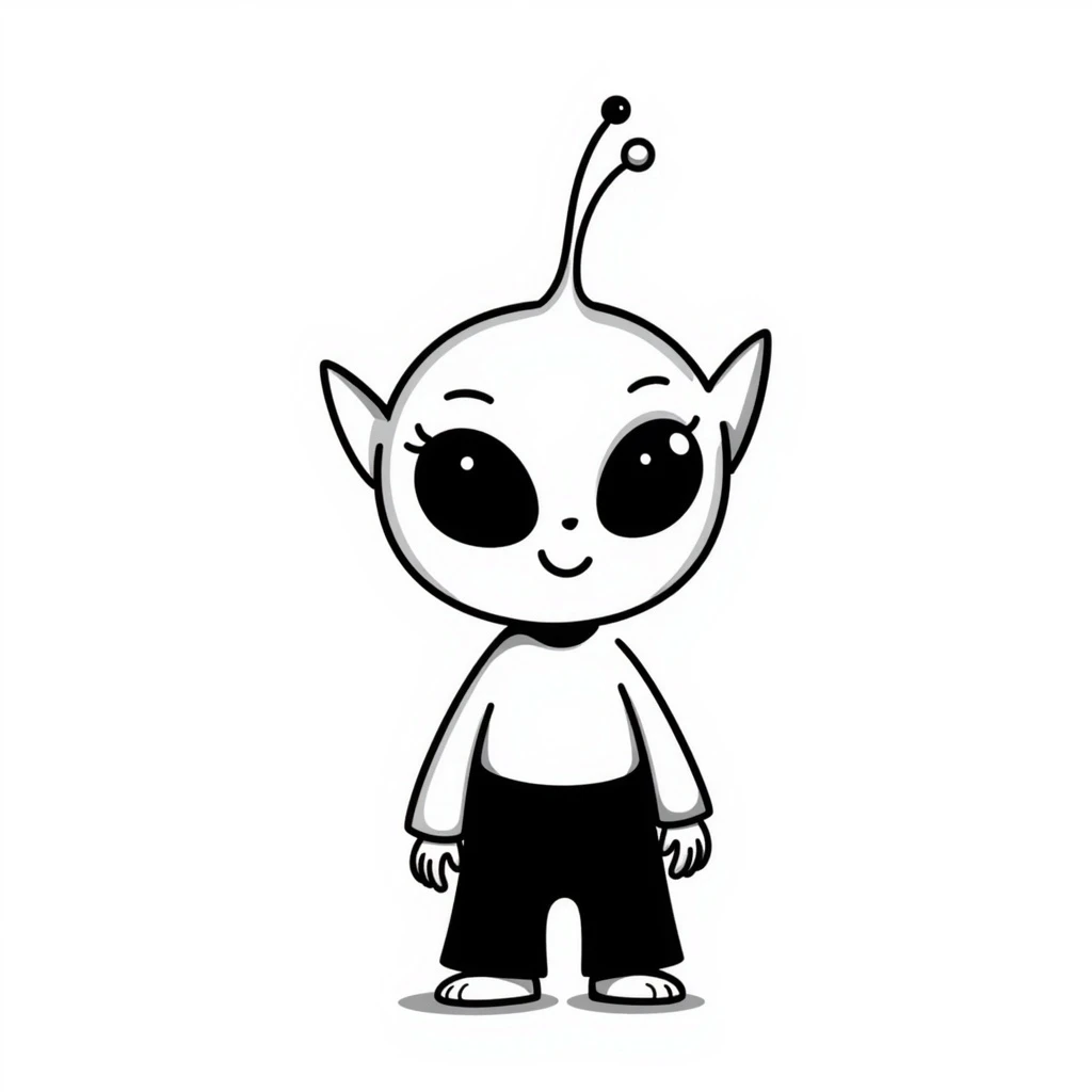 alien, hand drawn doodle style emoji