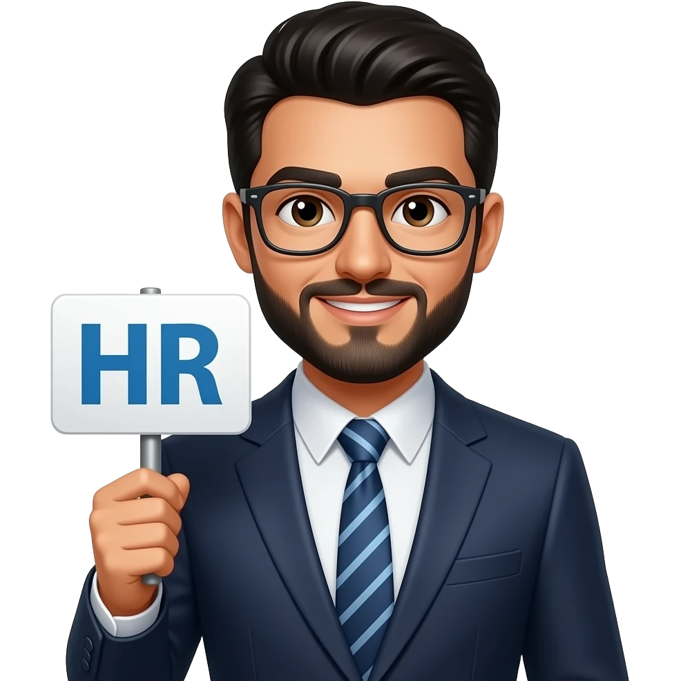 Adnan رجل قمحي اللون وله لحية يرتدي بدلة ويحمل علامة H R emoji