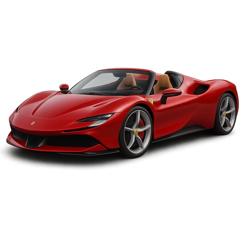 Make this car look like a Ferrari hypercar, keep high definition, smooth edges, and transparent background, in a style suitable for editing with smooth and sleek design details. emoji