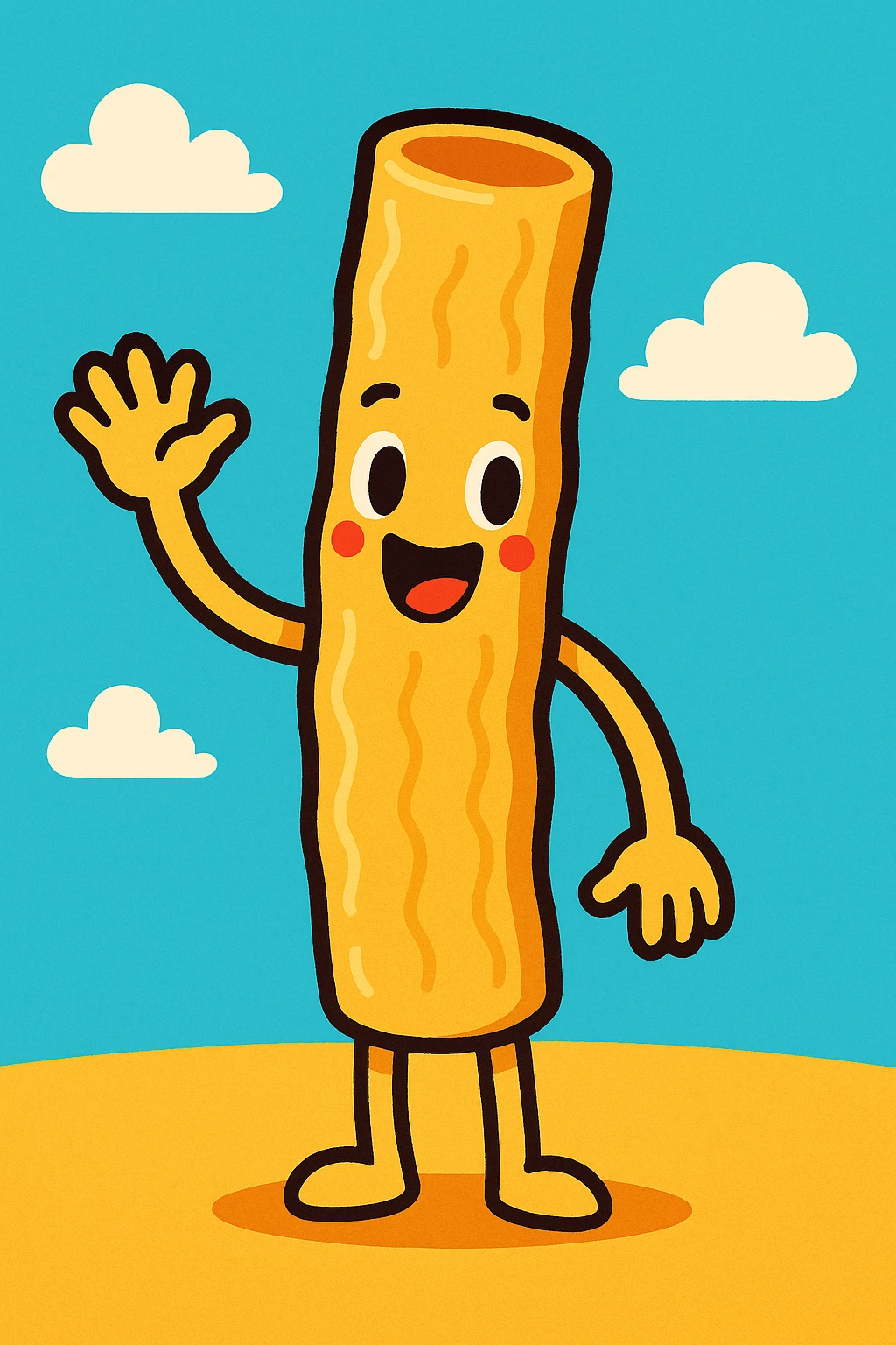 a smiling veggie straw character waving, cute and friendly, cartoon style emoji