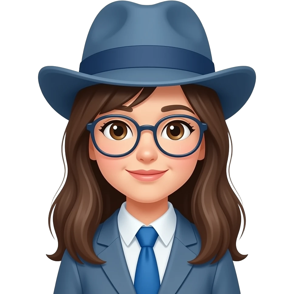 a girl with vibrant blue tie and wear hat emoji