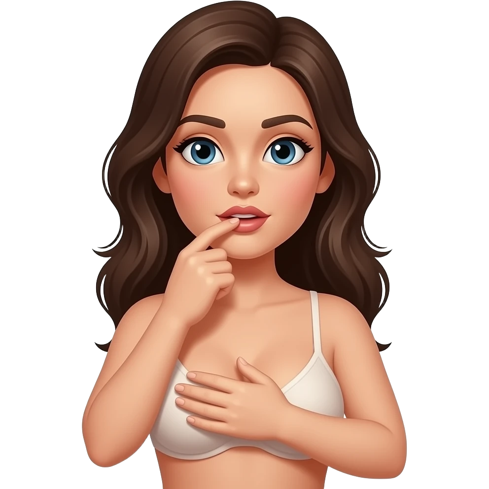A women without bra sucking her own boobs emoji