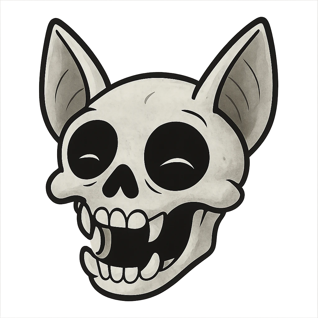 whitish-gray cartoon bat skull with large black eye sockets, expressive, representing figurative death like dying from laughter or affection emoji