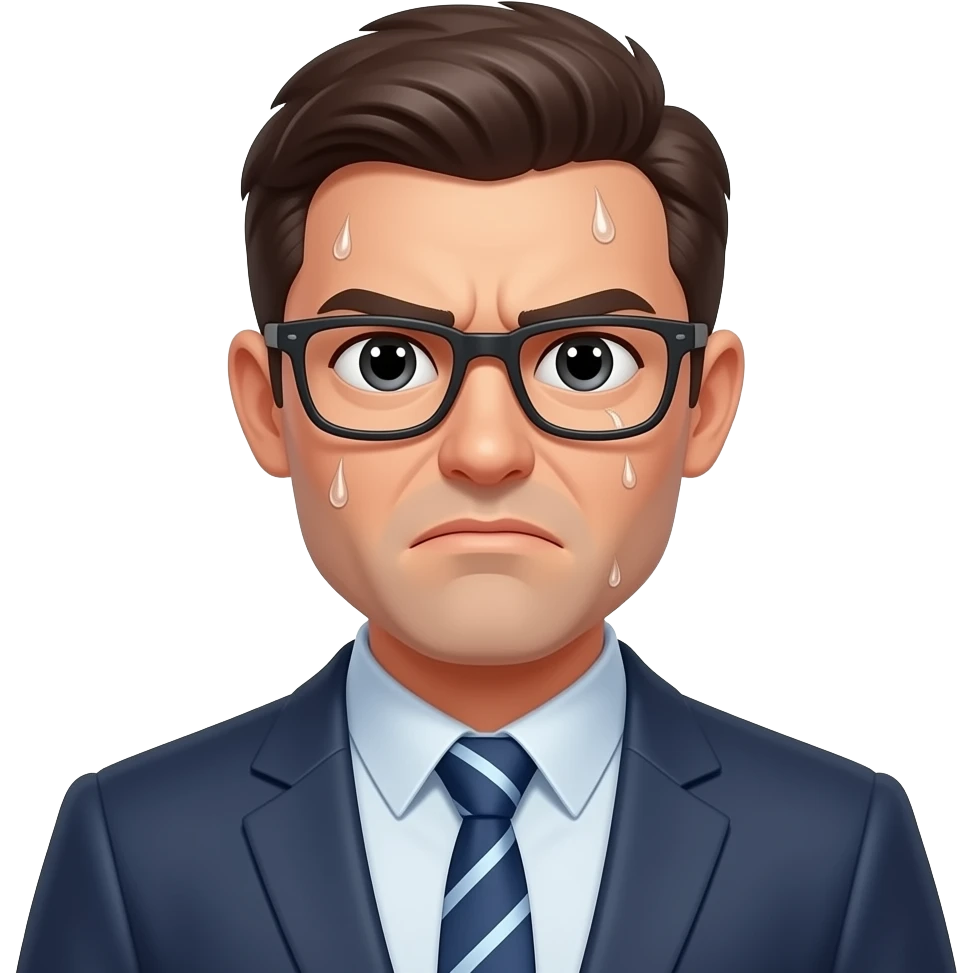stressed, over worked, slightly angry, sweaty, office worker emoji