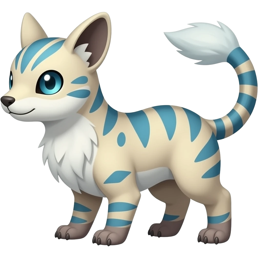 Scale-patterned ancient Short-legged quadrupedal elegant oriental feral painted Absol-Glaceon-Sylveon-animal-Fakémon-fusion-hybrid-creature emoji
